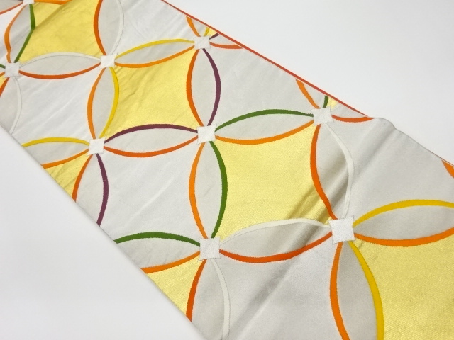 JAPANESE KIMONO / VINTAGE FUKURO OBI / WOVEN RHOMBUS & SHIPPO PATTERN